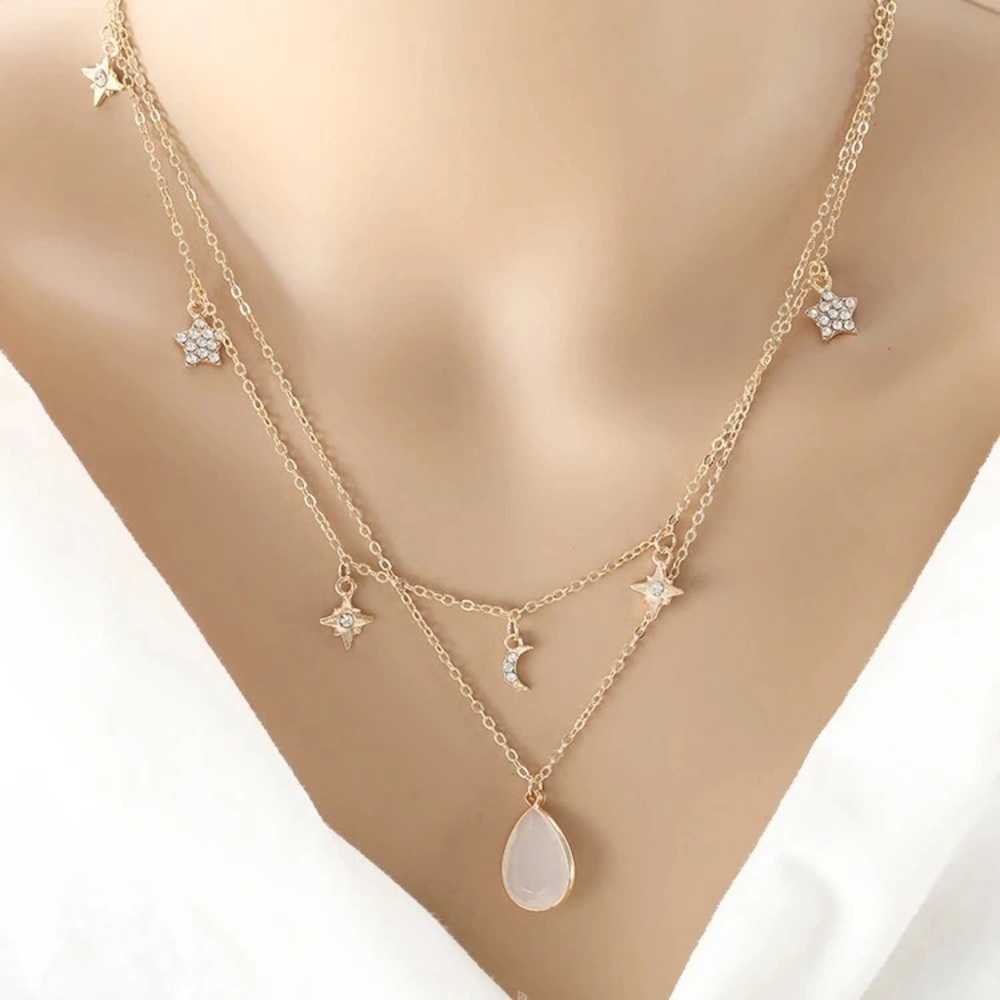 NEW Double Layer Star moon celestial drop necklace
